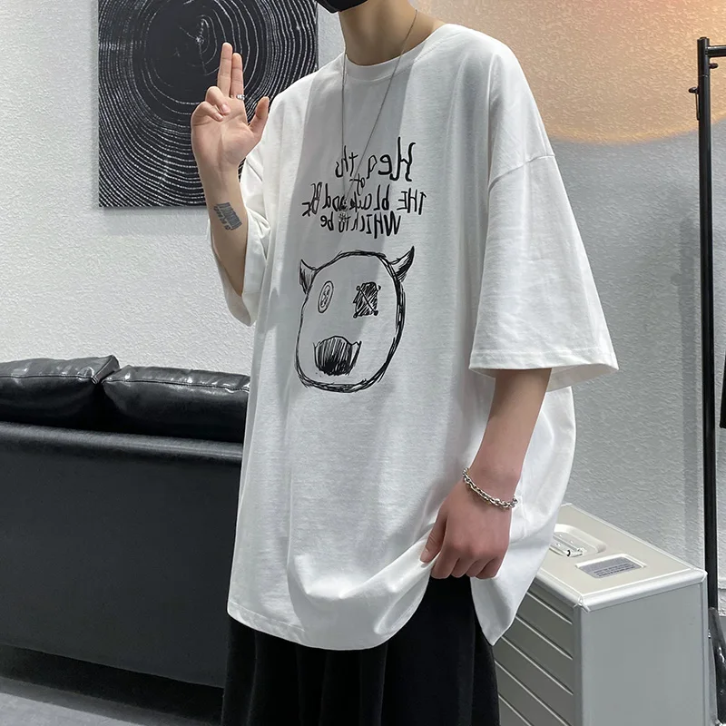 

Little Devil Graphic T-shirt Men Hip Hop Designer Clothes Korean All-match Funny Print Oversized Short Sleeve Tees for Teens