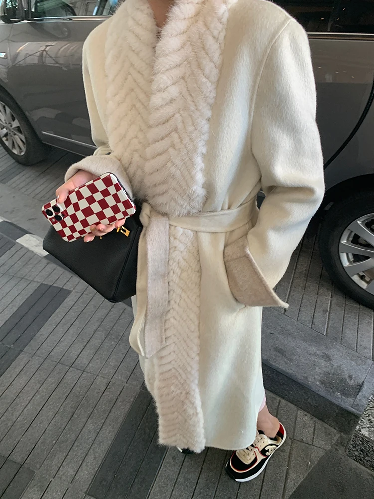 2023 шерстяной мех новый роскошный длинный Тренч из 100/100 натурального меха норки