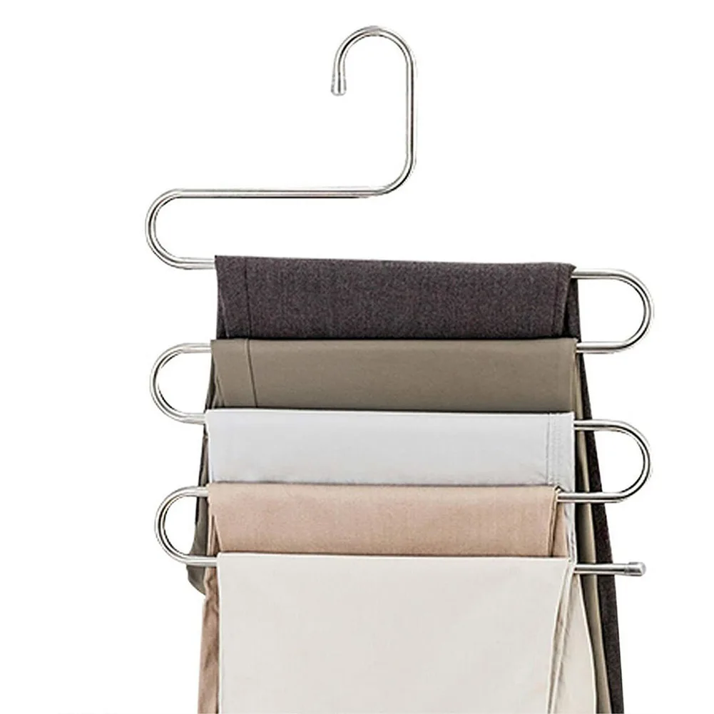 

Clothes Hangers Trousers Hanger 5 Layers S Shape Pants Scarf Hanger Holder Closet Space Saver Home Clothes Storage Rack Shelf