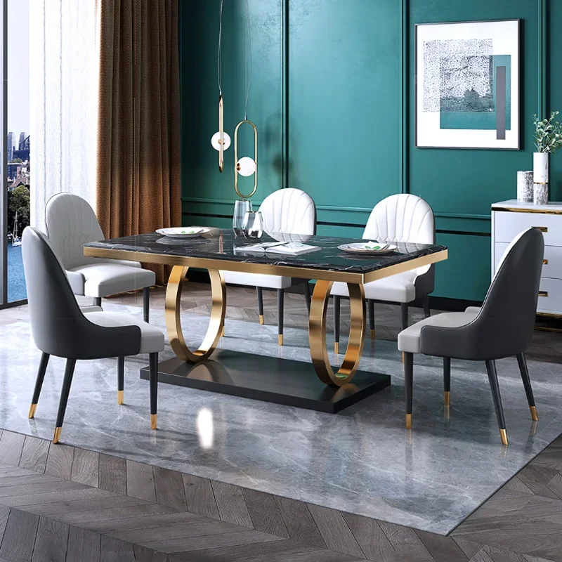 Фото -Luxus Rechteck Esstisch Marmorplatte Edelstahl Basis Guteış Modernes Design Küche Xoere Größen Başlich №1