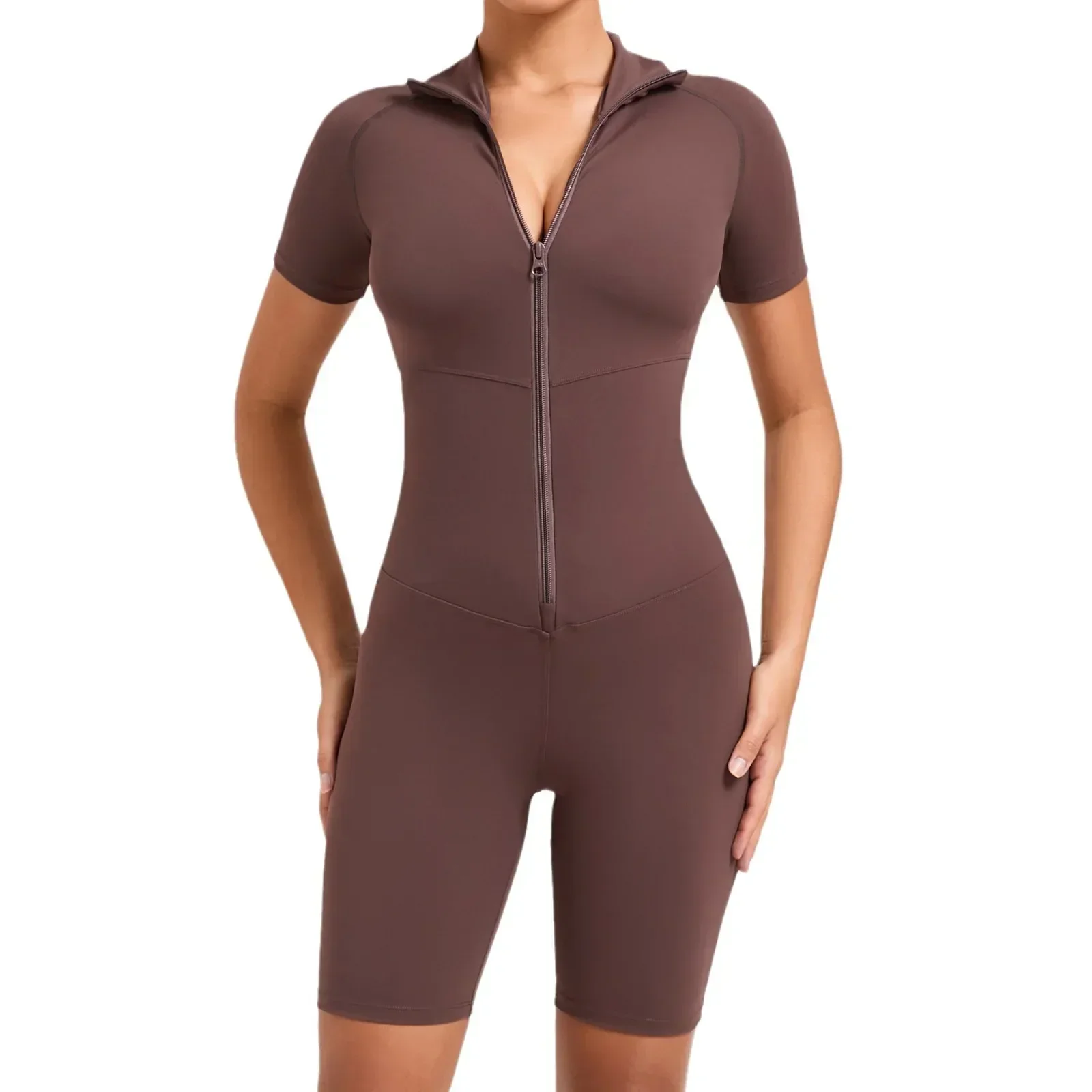 Бесшовные комбинезоны для йоги спортивные костюмы фитнеса на молнии с короткими
