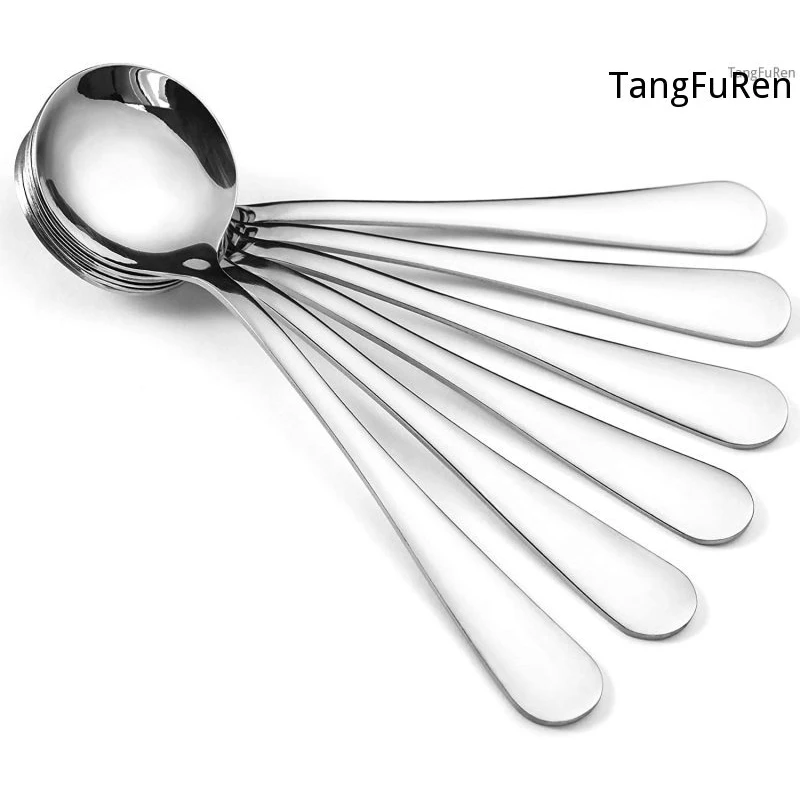 

Stainless Steel Round Spoon Long Handle Soup Spoon Sharp Spoon Home Spoon Dessert Spoon Premium Series 5 Piece Set TangFuRen