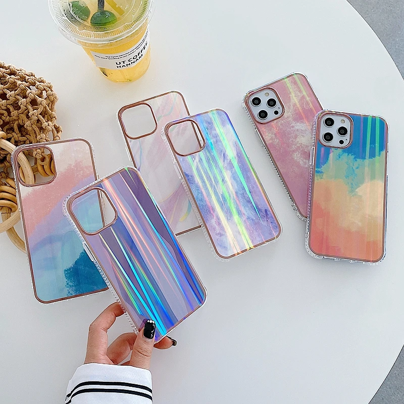 

Fashion Laser Marble Phone Case For iPhone 11 12 Pro Max XS X XR Max Mini 7 8 Plus SE 2020 Shockproof Luxury Bumper Back Cover
