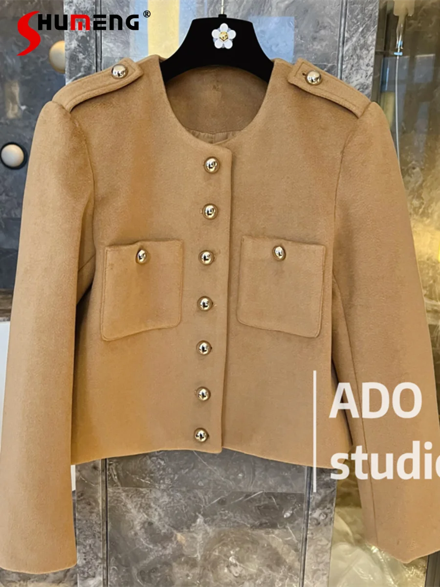 

Women's Autumn Winter New French Style Fashion High Sense Single-Breasted Long Sleeve Coat Ladies Elegant Simple Short Jacket