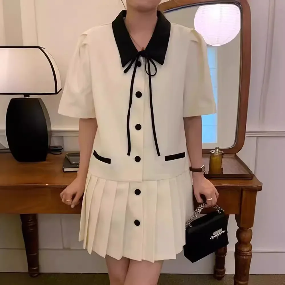 Шикарное летнее платье в корейском стиле SweetPreppy с разделенным воротником и