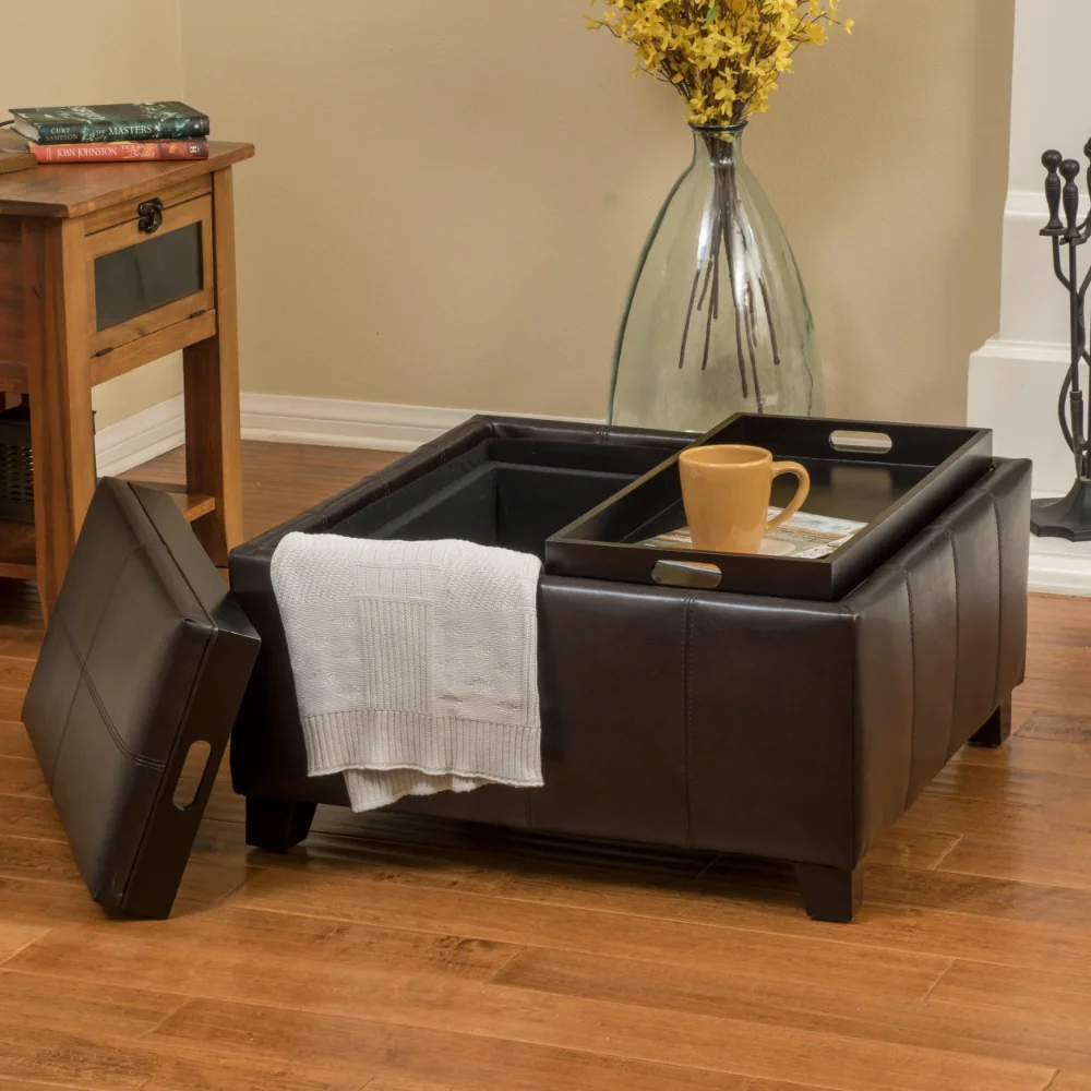 

Noble House James Brown Faux Leather Storage Ottoman