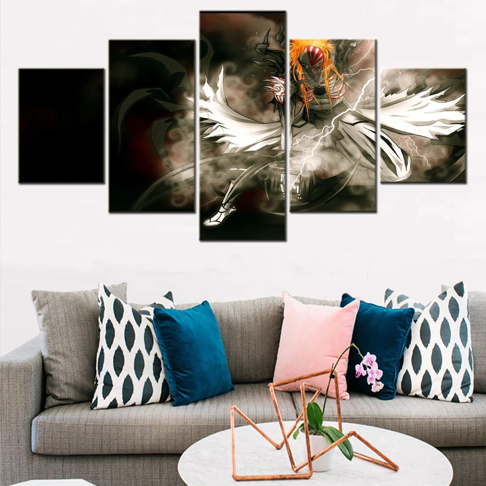 

Japan Anime Bleach Ichigo Kurosaki Paintings Boys Room Prints Wall Art Pictures 5 Panels Poster Modern Home Decor Art Pictures