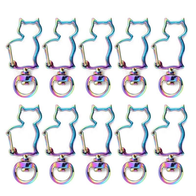 

10 Pcs Rainbow Metal Snap Hook Lobster Clasp Lanyard with Keyring for KEYchain Heart Star Car for KEY Chain DIY Bags Fin