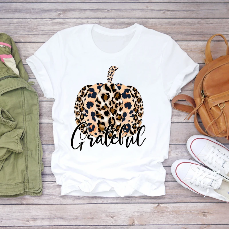 

Women Pumpkin Leopard Cute Fall Autumn Thanksgiving Halloween Print Lady Womens Stylish T T-shirts Top Shirt 2021 Tee T-Shirt