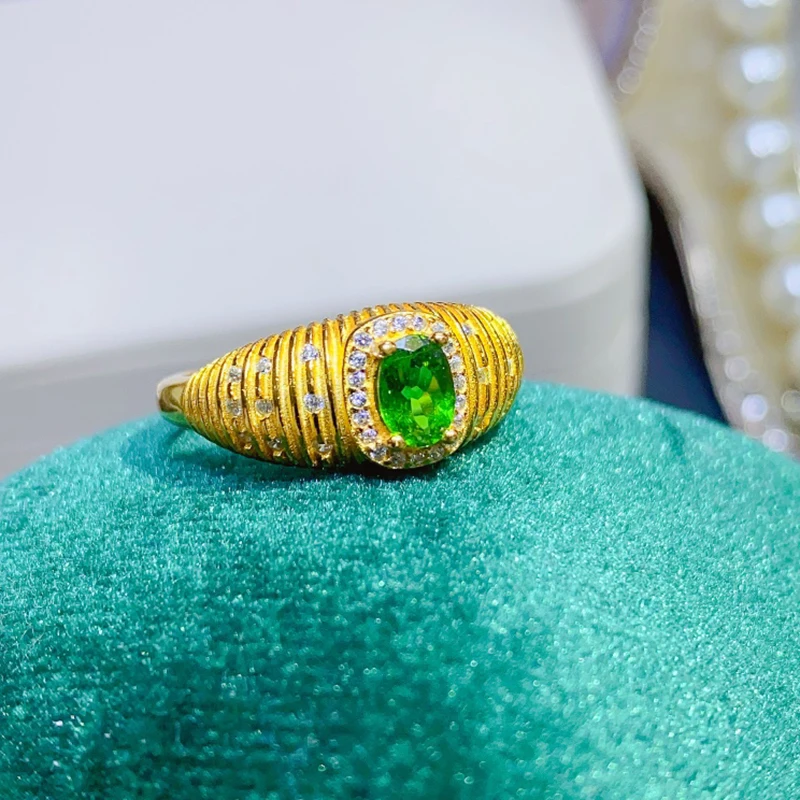 

Natural diopside ring fresh and simple 925 Sterling Silver Emerald Color beautiful women's gift special design