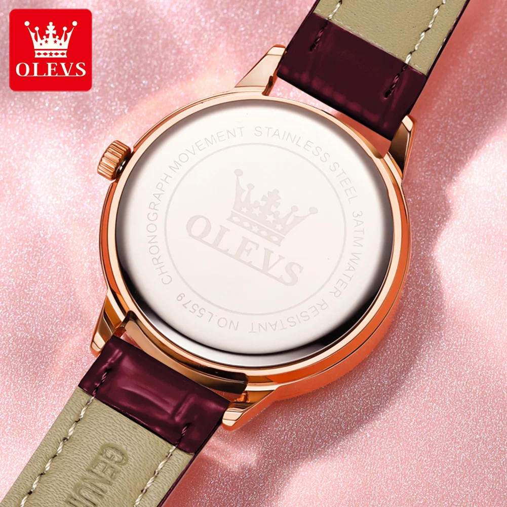 OLEVS 2023 New Fashion Leather Quartz Watches for Women Luxury Crystal Dial Can Be Rotated Ladies Watches Relogio Feminino