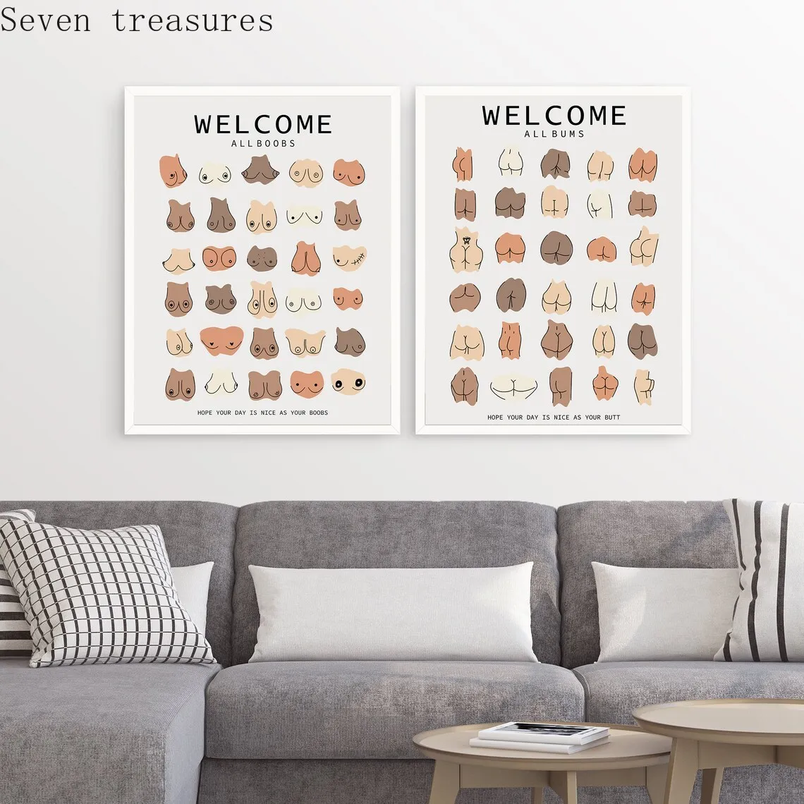 Новые Сексуальные пуговицы коллаж забавная табличка для ванной комнаты холст