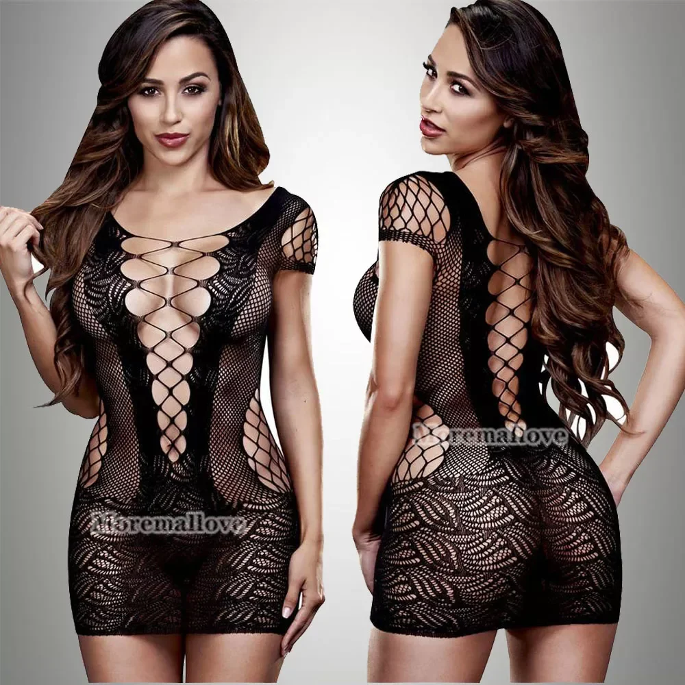 

Sexi Women Fishnet Night Dress Hot Bodycon Clubwear Vestido Sexy Catsuit Erotic Transparent Midi Dresses mujer porno