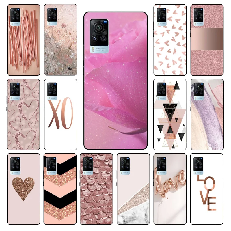 

Love Heart Gold Rose Marble Phone Case for VIVO V21e V20 SE V2023 V15 Pro V21 V17 Neo 1819 1915 1907 1906 X60 Pro X51 X50
