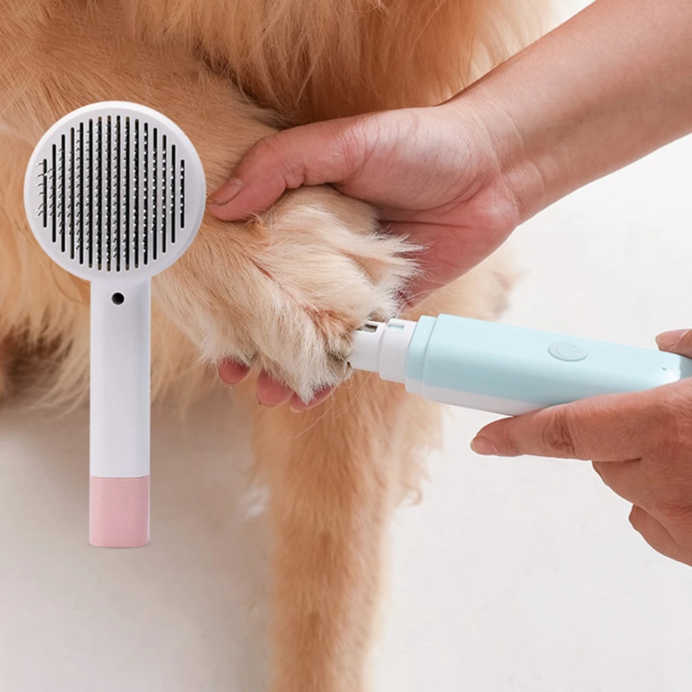 

Pet Grooming Brush for Dogs Cats Pet Grooming Brush Tool 2 In 1 Dog Nail Clippers Pet Quiet Cat Paws Nail Grooming Trimmer Tools
