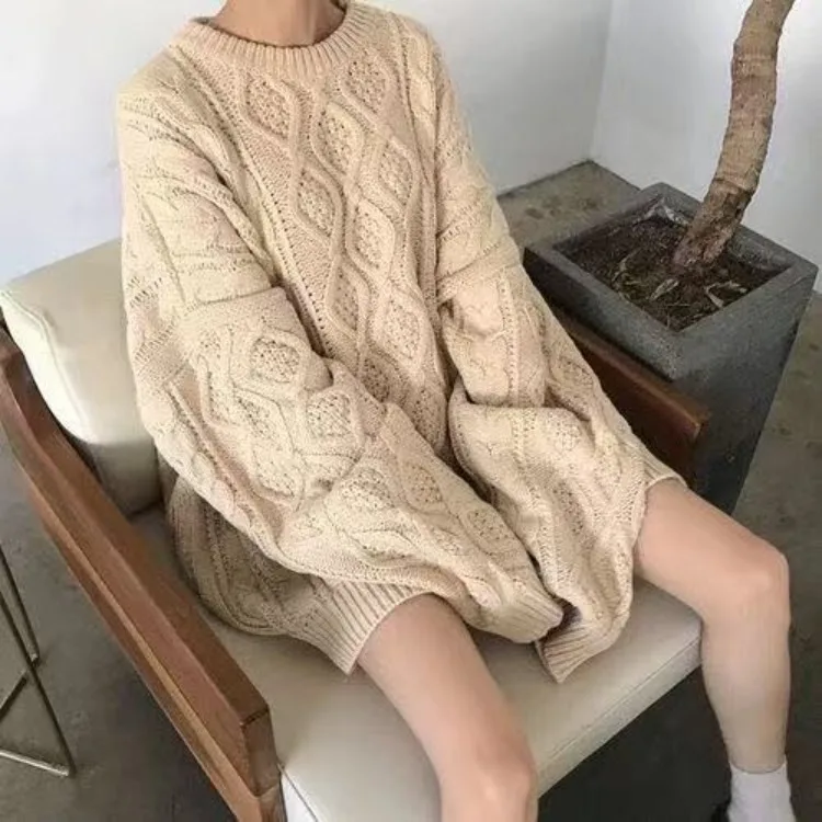 

2022 Winter Fall New Women Sweaters Pullovers Oversize Knitted Lantern Sleeve Sweater Solid Fashion Minimalist Knitwear Simple