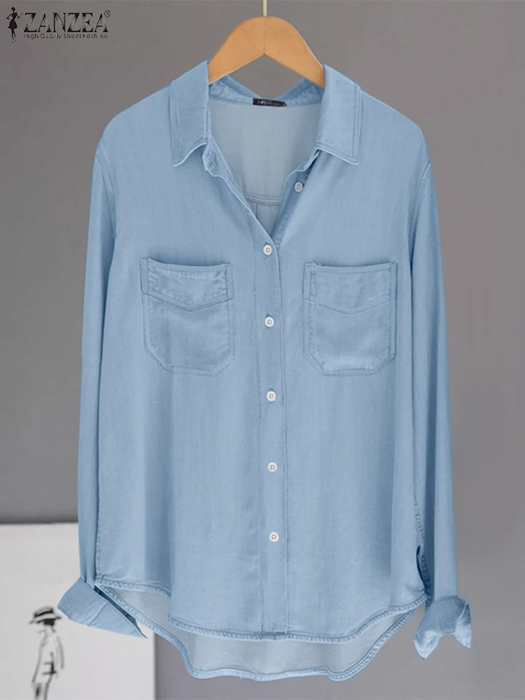 ZANZEA осенняя модная женская повседневная блузка элегантная длинная рубашка с