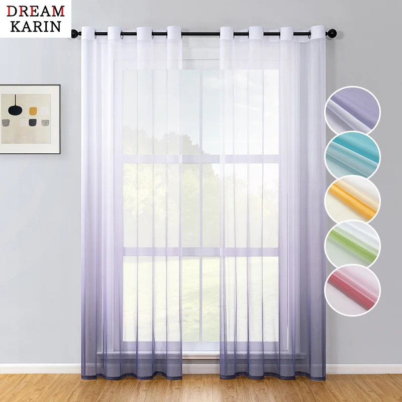 

DK Gradient Color Tulle Curtains for Living Room Bedroom Voile Sheer Curtain for Kitchen Windows Home Decor Organza Drapes