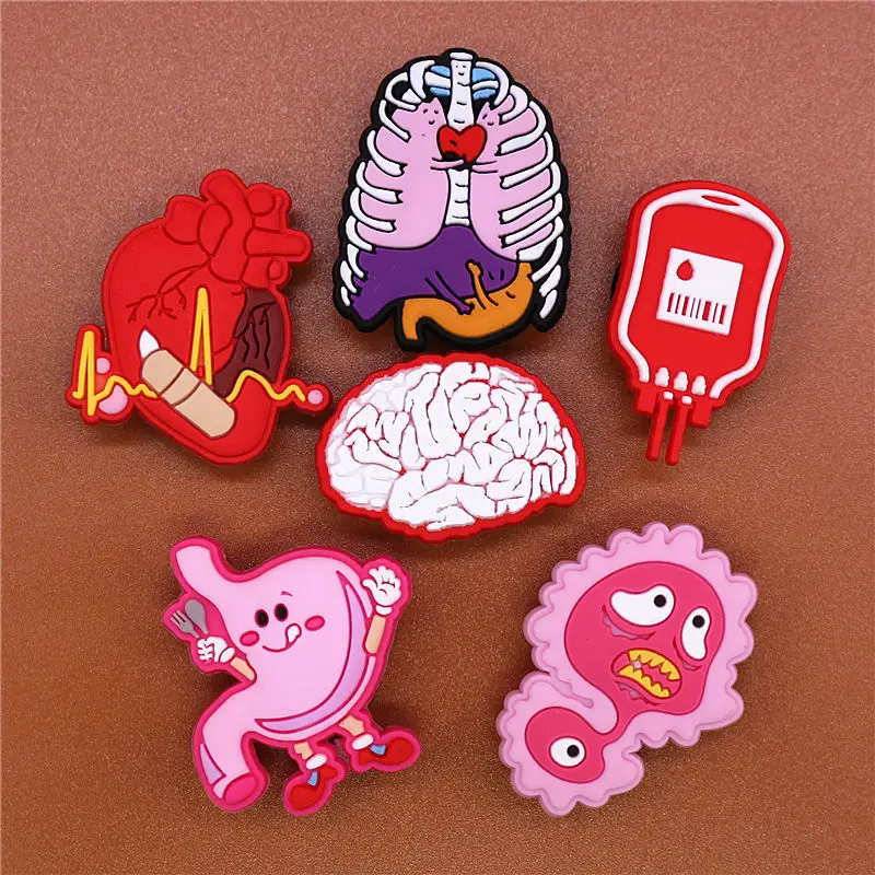 Freeshipping 1pcs Human Organs Shoe Charms Heart Brain Stomach PVC Shoe Accessories Decoration Fit Croc Jibz Party Kids Gifts
