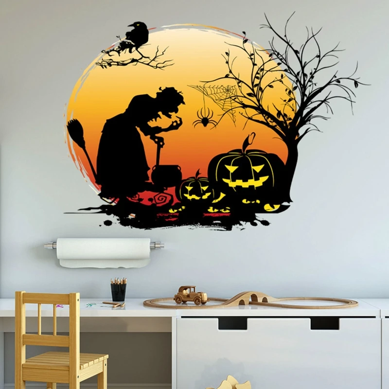 

Halloween Wall Sticker Window Clings Decals Pumpkin witch silhouette Window Decal Halloween Decoration Party Drop Shipping