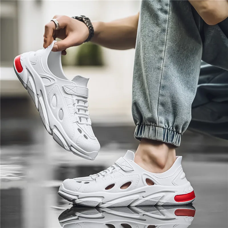 Мужские туфли с отверстиями на толстой подошве летние для прогулок. Спортивная