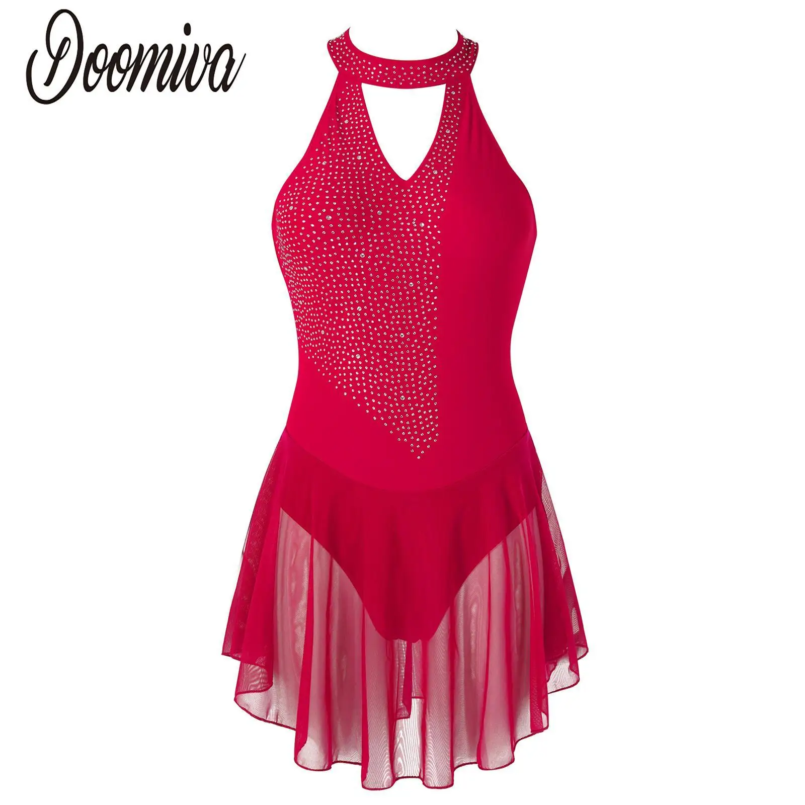 

Women Girls Jazz Samba Rumba Dance Dress Rhinestone Backless Figure Ice Skating Skirted Leotard Gymnastics Ballet Dresses Clothe