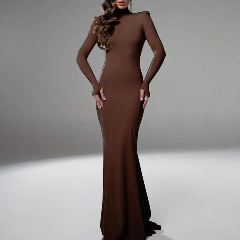 Элегантное женское тонкое платье с высоким воротником сексуальное вечернее