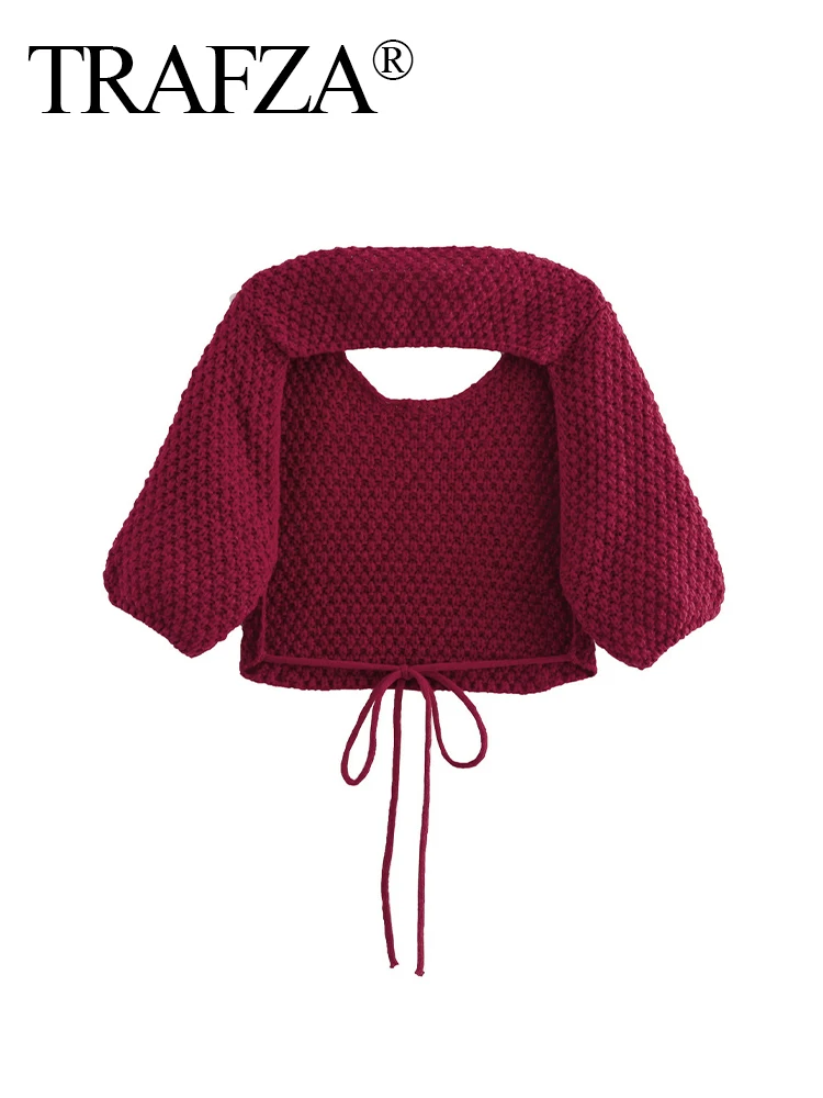 TRAFZA женский новый модный сексуальный вязаный короткий свитер с круглым вырезом и