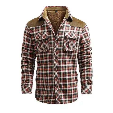 Мужская Повседневная рубашка, куртка, Флисовая теплая клетчатая рубашка, пальто, Высококачественная хлопковая облегающая деловая верхняя ...