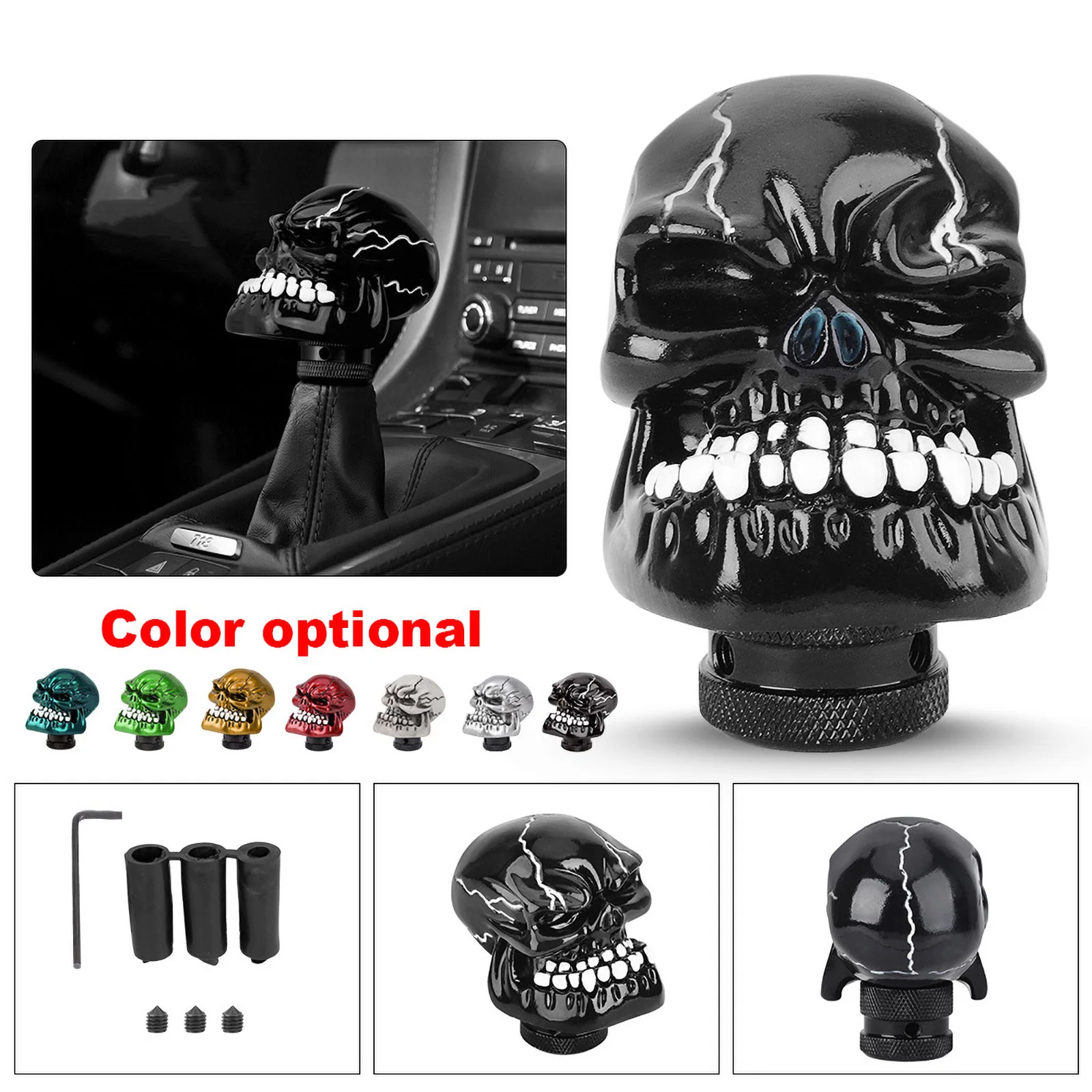 

M8 M10 M12 Gear Shift Knob Skull Demon 3 Adapter Manual Automatic Replacement Shifter Stick Shift Heads Universal Car Interior