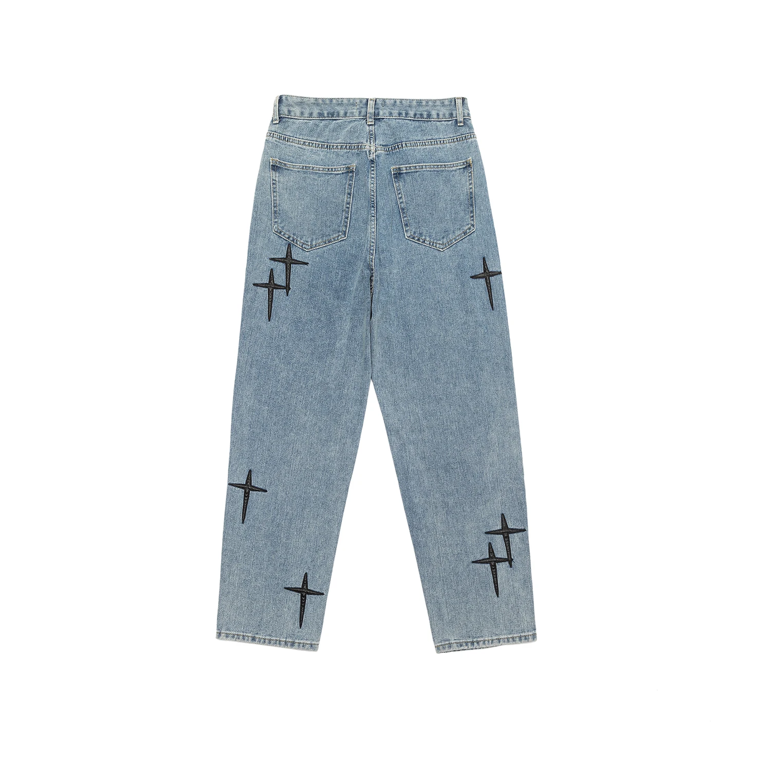 Y2K Men's Jeans Vibe Style European and American Hip-hop High Street Cross Embroidery Retro Loose Wide-leg Pants Ins Hot Sale