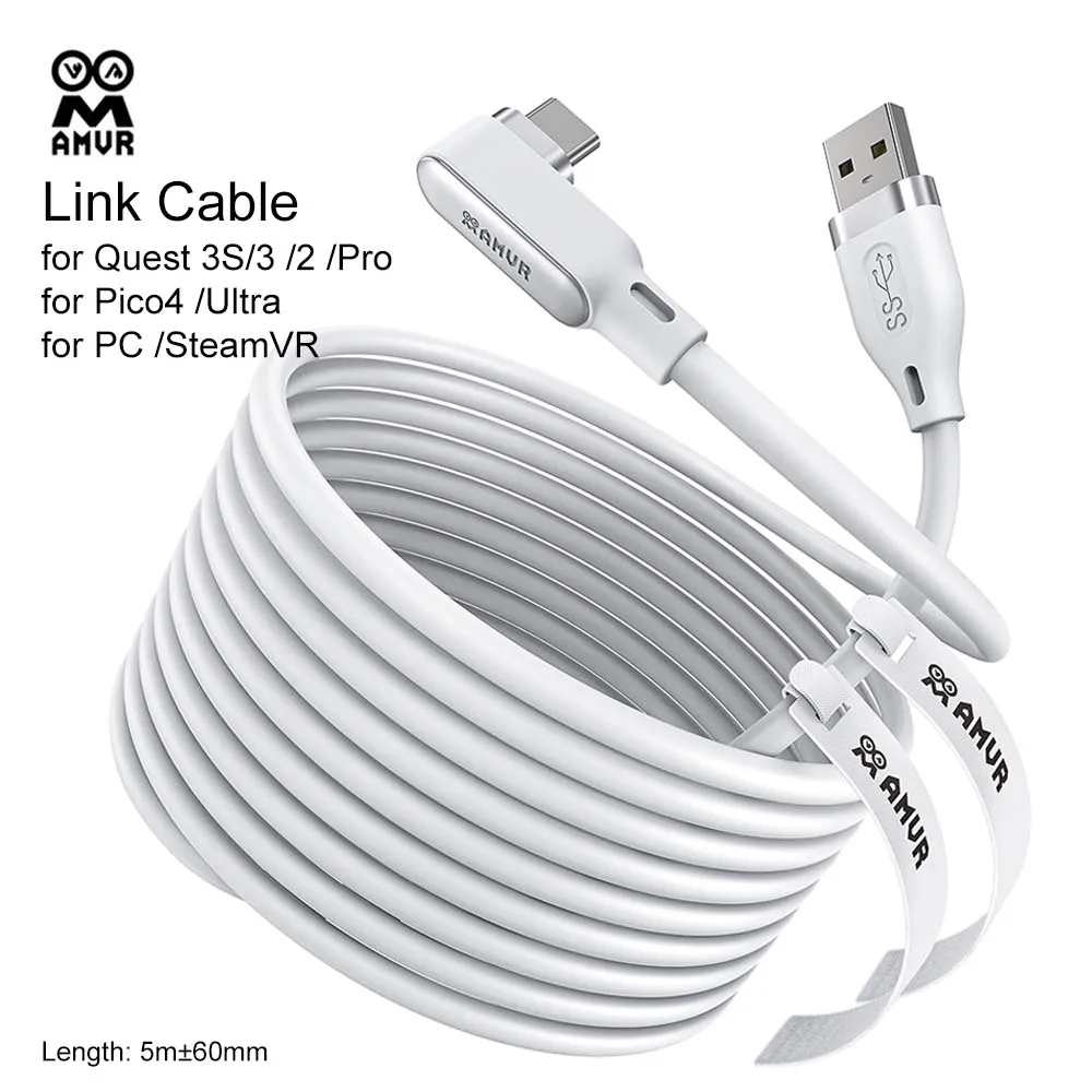 Фото Совершенно новый AMVR кабель 5 м для Quest 3S/3/2/Pro USB-кабель для PICO 4/4 Ultra VR аксессуары №1