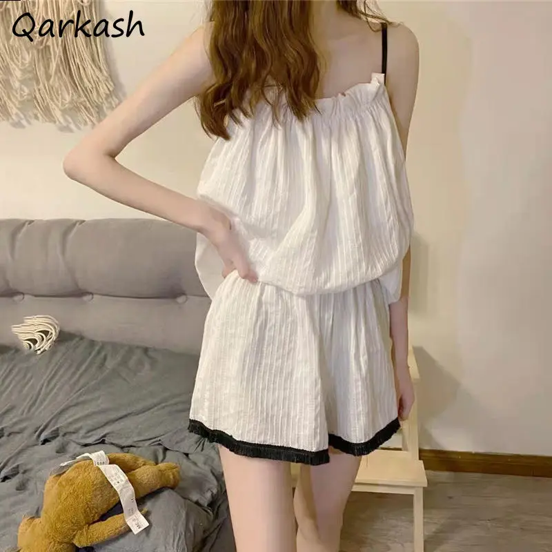 

Pajama Sets Women White S-5XL Colleges Sleepwear Sexy Nightwear Solid Spaghetti Strap Princess Summer Two Piece Pyjama Set Home