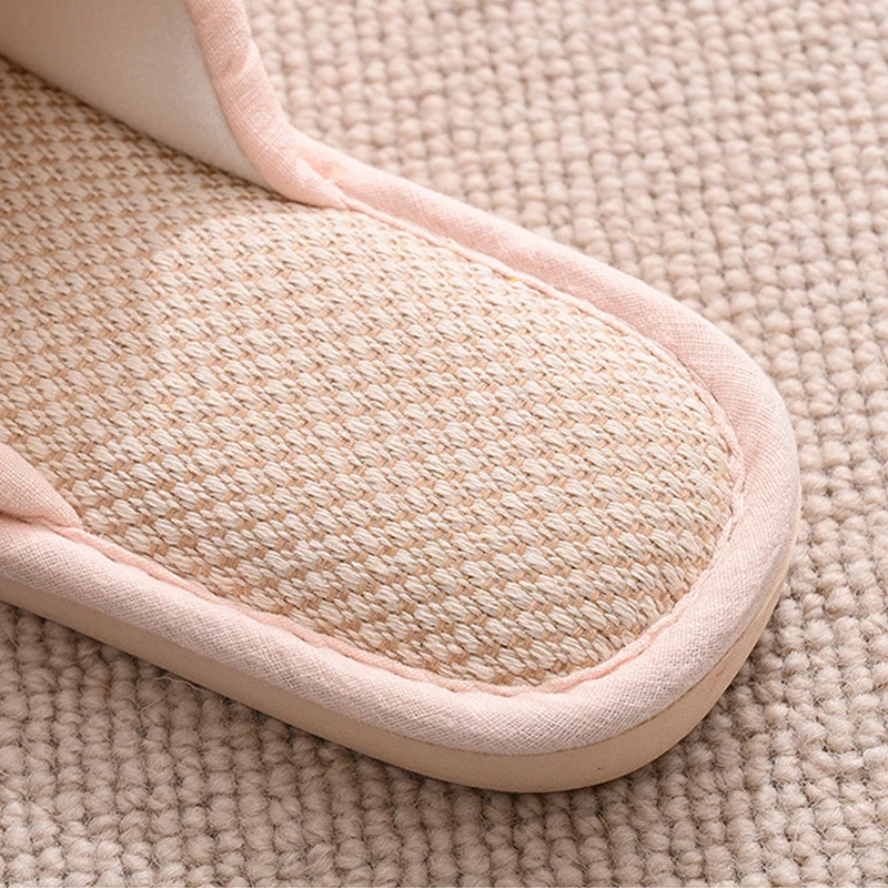 Elegant House Women Hemp Slippers Big Silk Bow Upper Bedroom Mute Non-slip Cotton Shoes Spring Summer Home Flax Ladies Slides