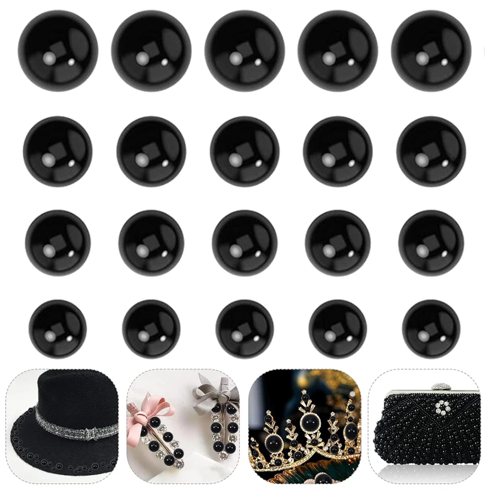 Фото 20-100 шт., черная смола с плоской задней частью, круглый полужемчуг, кабошон для DIY ювелирных изделий, чехол для телефона, декор для ногтей, аксессуары для рукоделия №1