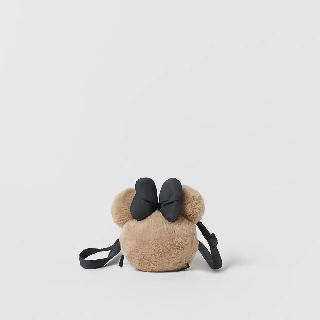 New Winter Khaki Color Plush Handbags Bowknot Shoulder Bag Cute Minnie Mouse Mini Children Soft Messenger Bag Purse for Girls