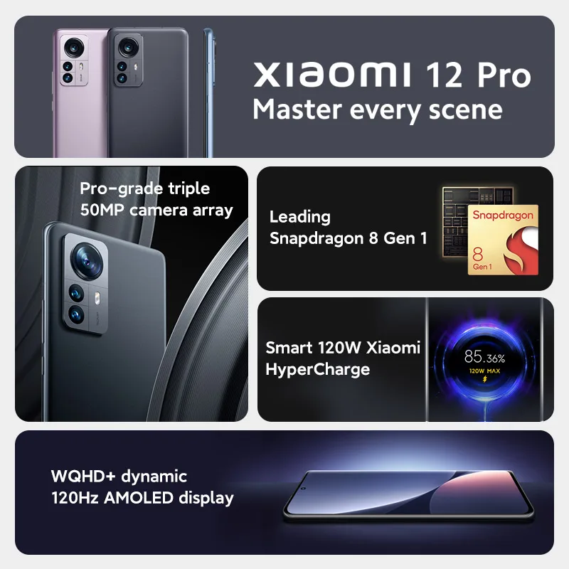 【World Premiere】Global Version Xiaomi 12 Pro Smartphone 8GB/ 12GB 256GB Snapdragon 8 gen 1 Octa Core 6.73inch 120Hz 4600mAh 120W