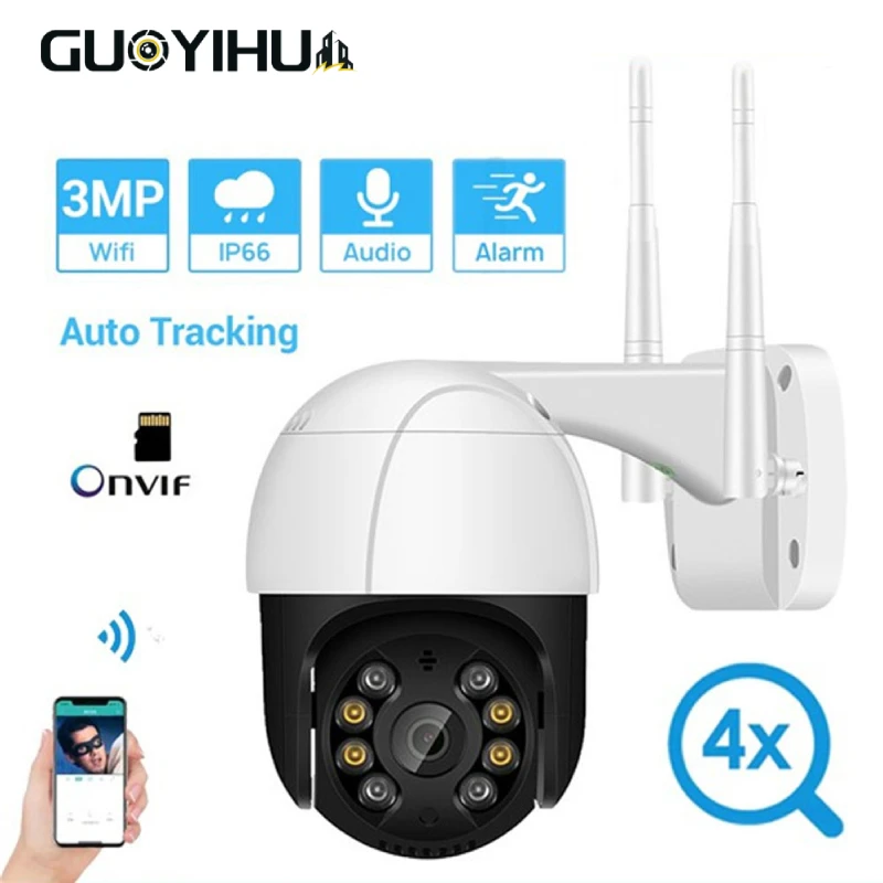 

GUOYIHUA 3MP PTZ WiFi IP Camera Outdoor 4X Digital Zoom AI Human Detect Wireless Camera P2P Audio 1080P Security CCTV Camera