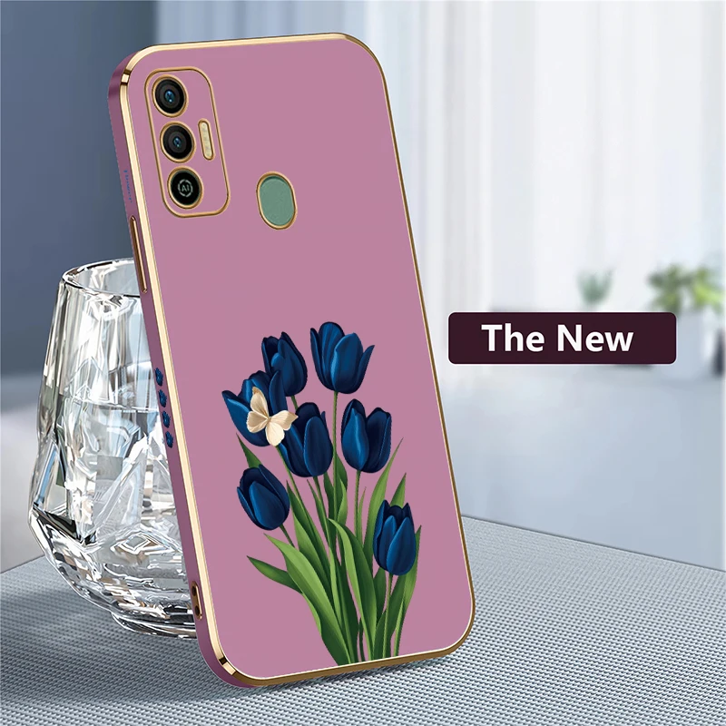 Фото Мягкий чехол из ТПУ для телефона Infinix Tecno Spark 20 20C 5 7 Pro 8C 5 Air 6 Go 1 2024 2022 2021 2020 с узором в виде тюльпанов и бабочек №4