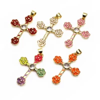 flower cross pendant flowers shape charms drops paint oil gold plated pendant diy bracelet necklace maked fittings accessorie
