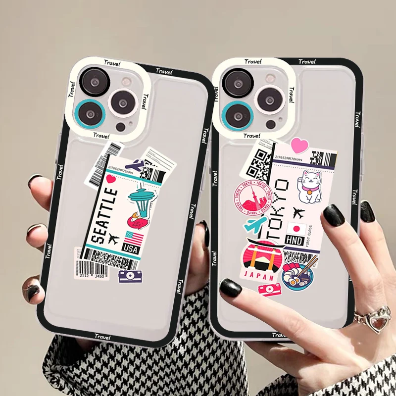 

World City Travel Ticket New York London Tokyo Moscow Phone Case For iPhone 14 13 12 11 Pro Max Mini X Xs XR 6 7 8 Plus SE 2020