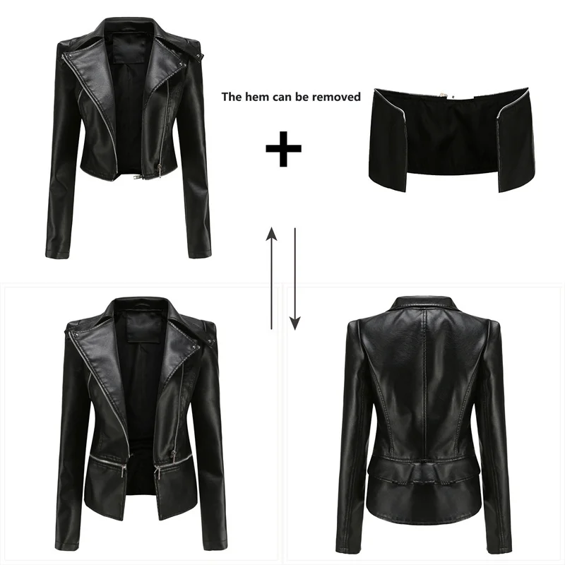 

Spring Autumn Women Black Faux Leather Jacket Casual Zipper Decoration Biker Coat Female Casual Solid Short Outwear S-3XL 2023