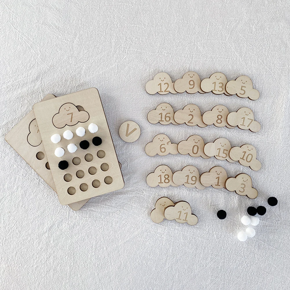 

1Set Montessori Educational Wooden Toys for Baby Clouds Cognitive Digital Board Baby Counting Numbers Games Puzzle Matching Toys