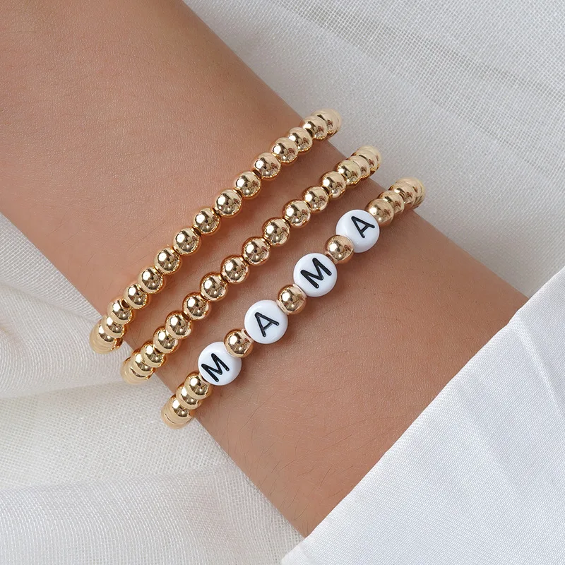 

European and American Beaded Bracelet Gold Mother Letter Beads English Letter Glossy Beads Multilayer Fashion Charm Bracelet