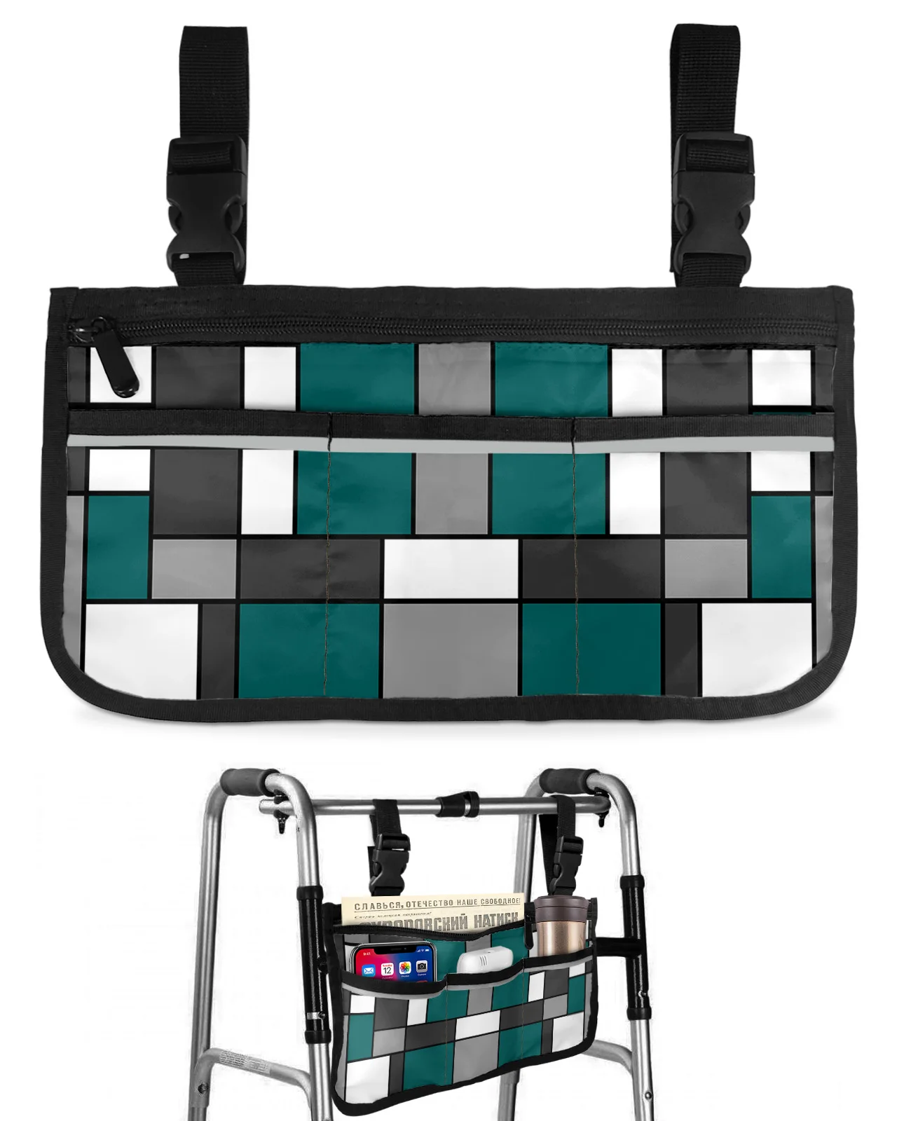 

Geometry Blue Green Abstract Wheelchair Bag With Pockets Armrest Side Bags Electric Scooter Walking Frame Storage Pouch