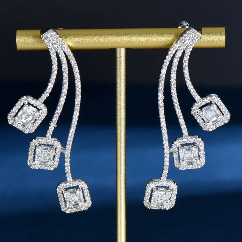 

HIBRIDE Big Wave Square Shape Stud Errings for Women Wedding Cubic Zirconia Dubai Bridal Jewelry Accessories Bohemia E-1090