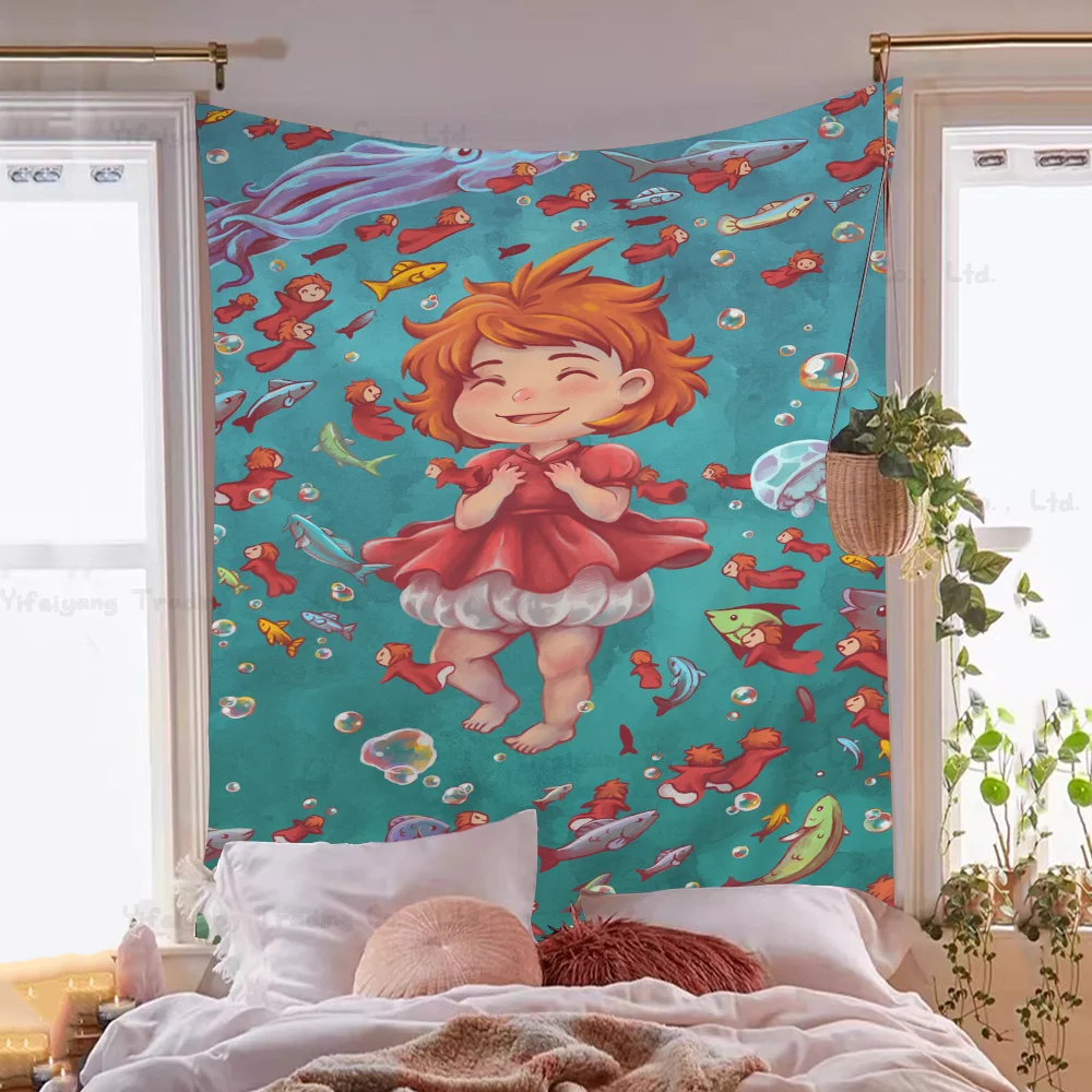 Ponyo On The Cliff Printed Large Wall Tapestry Cheap Hippie Hanging Bohemian Tapestries Mandala INS Home Decor