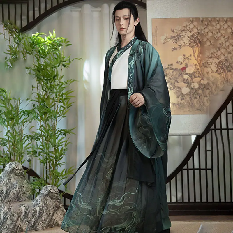 Новинка мужской набор для весны и осени Hanfu Wei Jin стиль парный воротник с