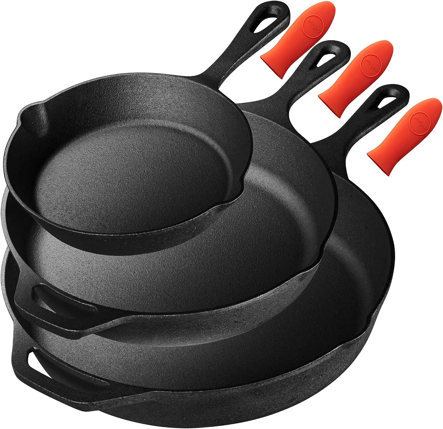 

Pieces Kitchen Frying Pre-Seasoned Cast Iron Skillet Pans Nonstick Cookware Set w/Drip Spout, Silicone Handle, for electric Stov