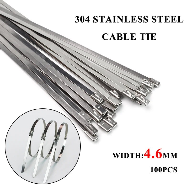 

100Pcs Stainless Steel Metal Cable Ties Exhaust Wrap Coated Locking Metal Zip-Exhaust Multifunctional Locking Cable Ties 4.6MM